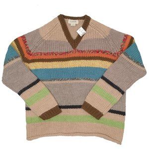 NEW Vintage J Crew Hand Knit Sweater!  Colorful Southwestern Striped Design Wool